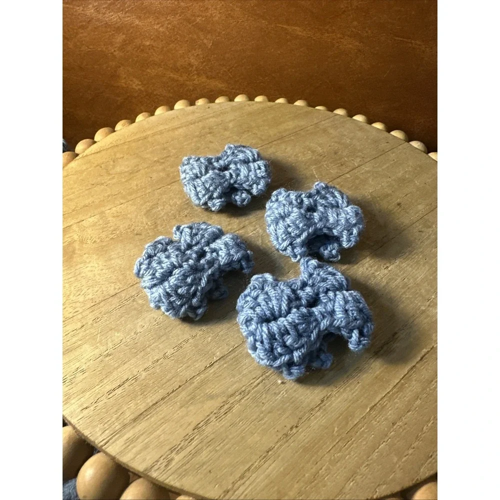 Vintage Handmade Blue Rectangle Crochet Placemats 16X10 Set of 4 w-napkin Rings